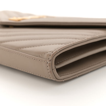 Saint Laurent Lambskin Matelasse Chevron Monogram Chain Wallet Dusty Grey 9 of 13