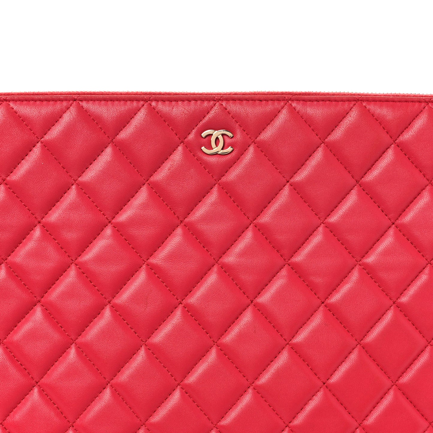Lambskin Quilted Large Cosmetic Case Red