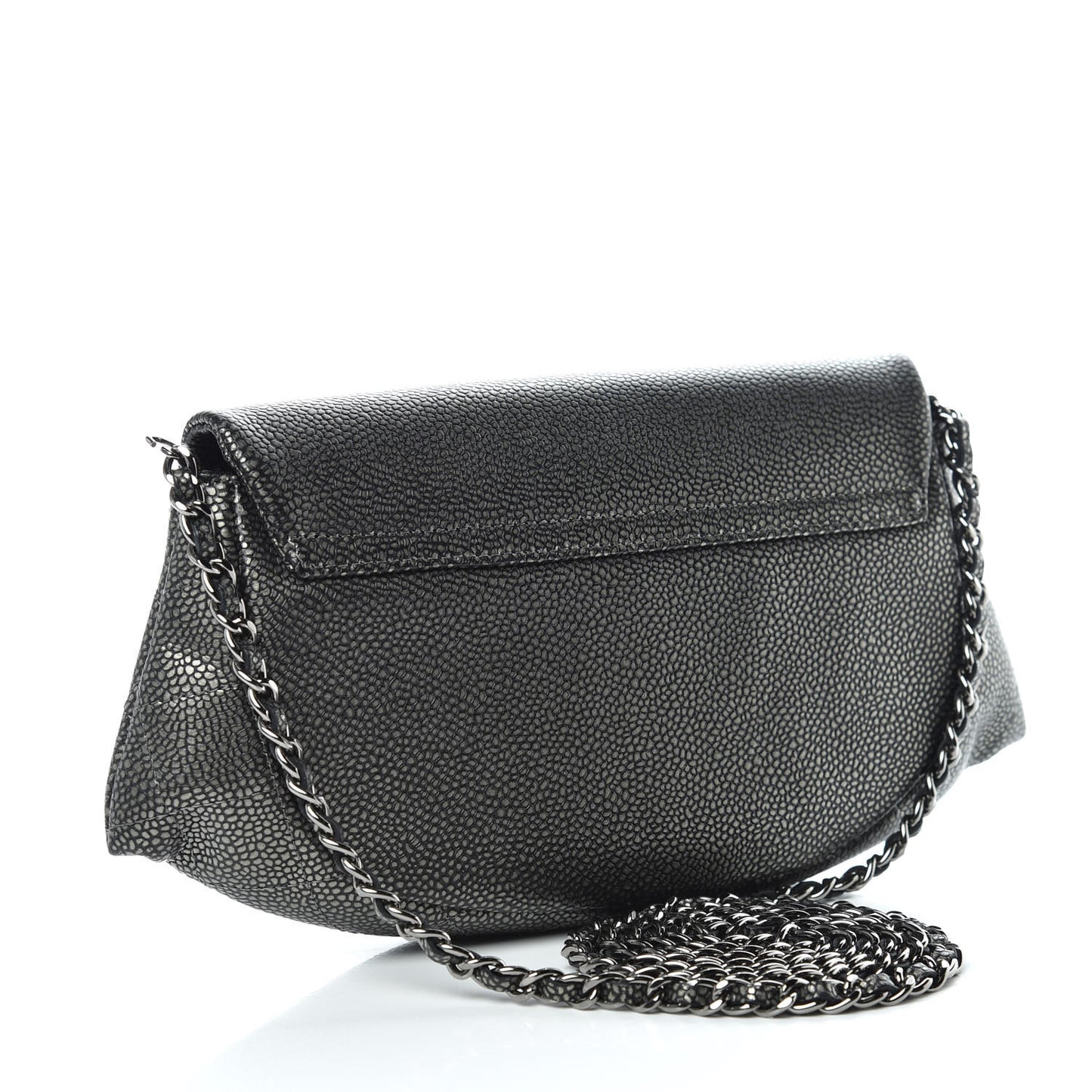 Metallic Caviar Half Moon Wallet On Chain WOC Dark Silver