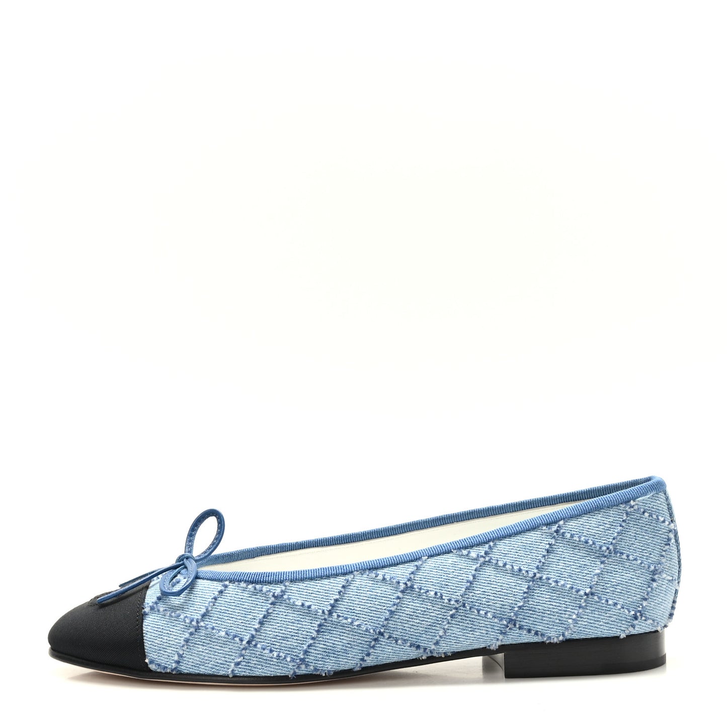 Denim Embroidered Grosgrain CC Cap Toe Ballerina Flats 38 Blue Black