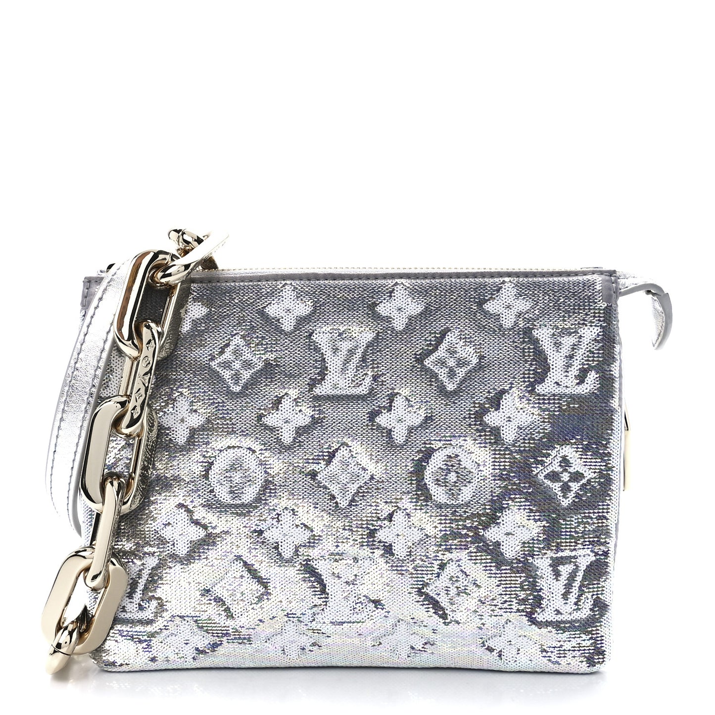 Satin Sequin Embroidered Monogram Coussin BB Silver