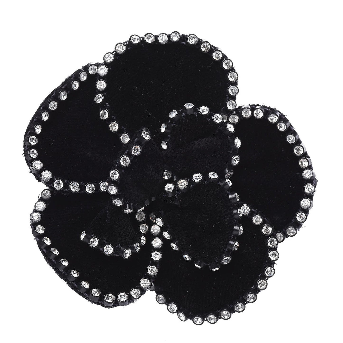 Velvet Crystal Camellia Brooch Black