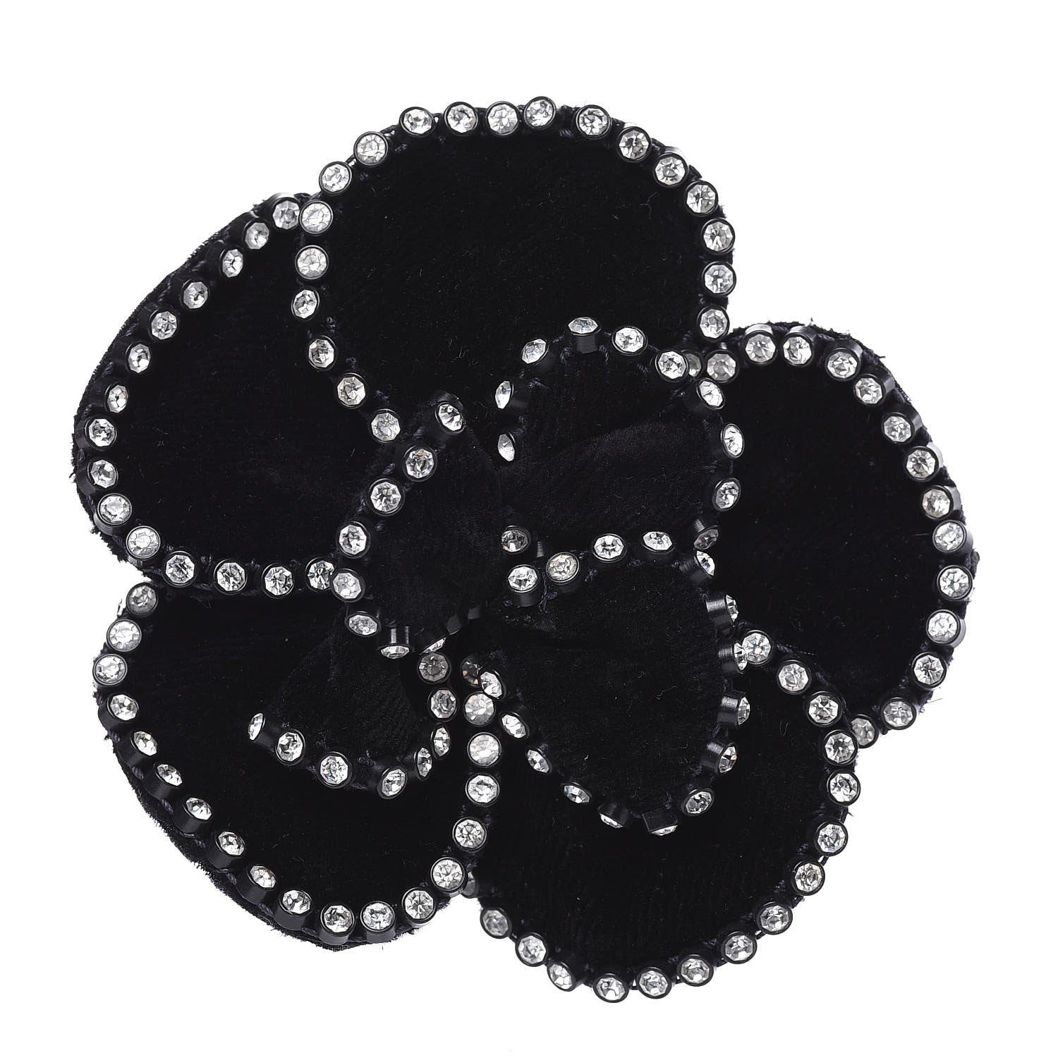 Chanel Velvet Crystal Camellia Brooch Black 1 of 5