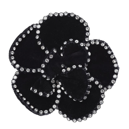 Chanel Velvet Crystal Camellia Brooch Black 1 of 5