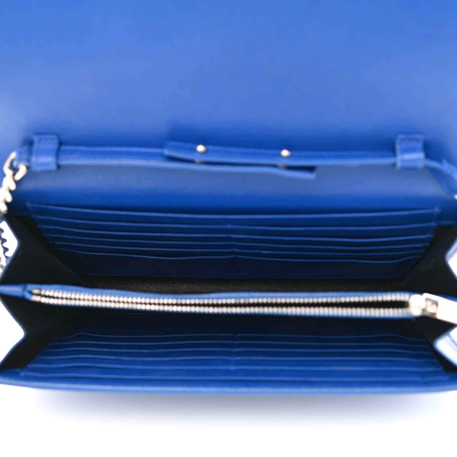 Saint Laurent Calfskin Crocodile Embossed Monogram Chain Wallet Royal Blue 5 of 13