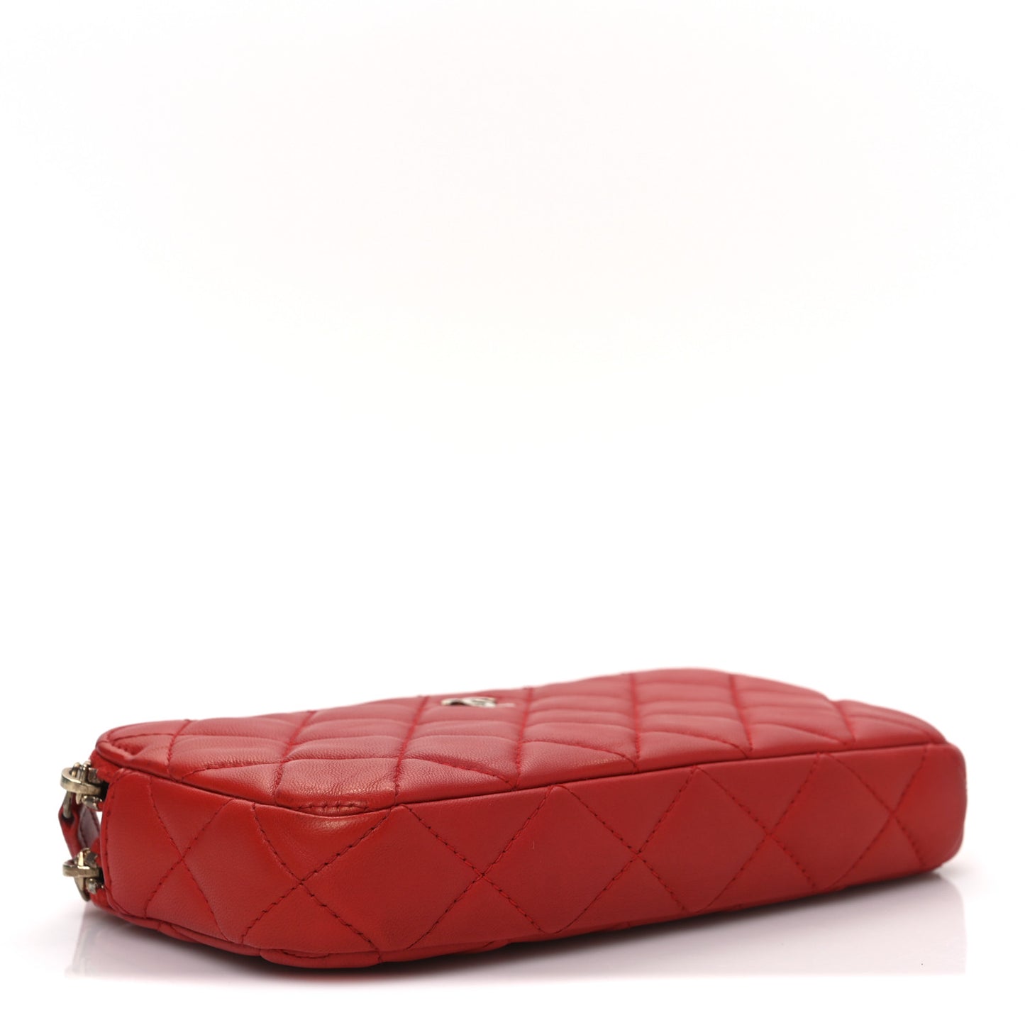 Lambskin Quilted Small Clutch With Chain Red