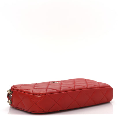 Chanel Lambskin Quilted Small Clutch With Chain Red 4 of 12
