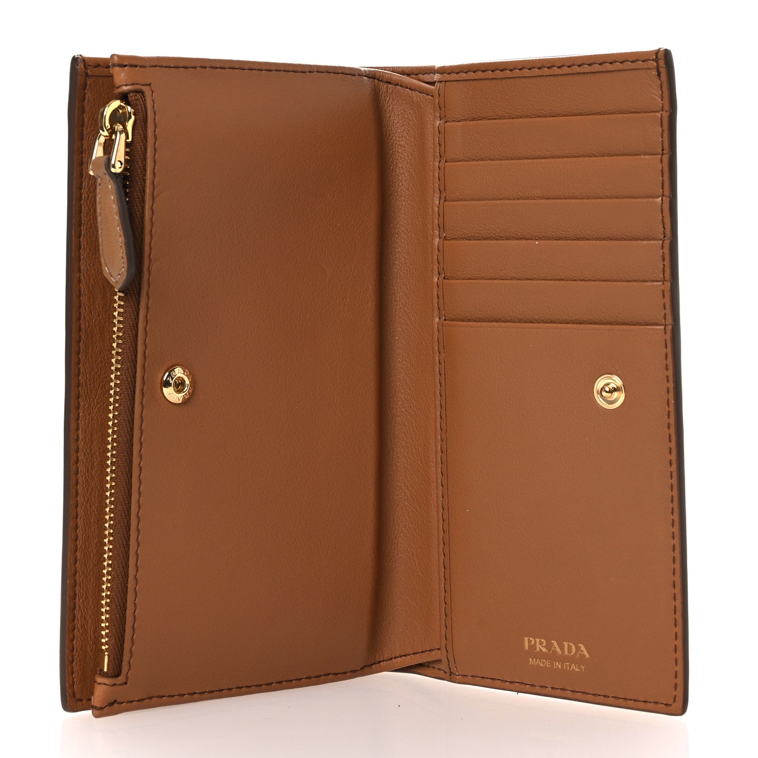 Prada Soft Calfskin Continental Zip Wallet Caramel 5 of 8