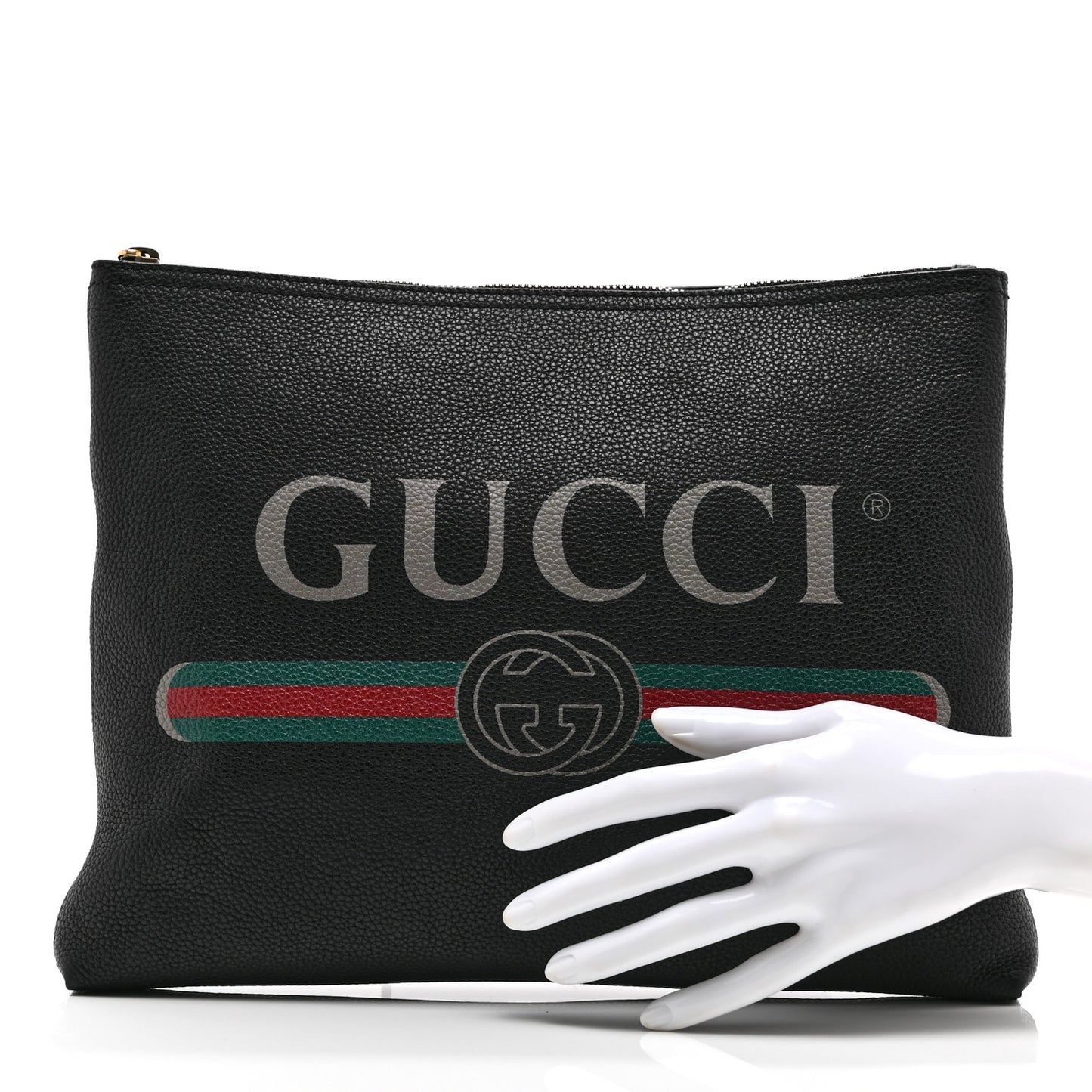 Pebbled Calfskin Medium Logo Portfolio Clutch Black