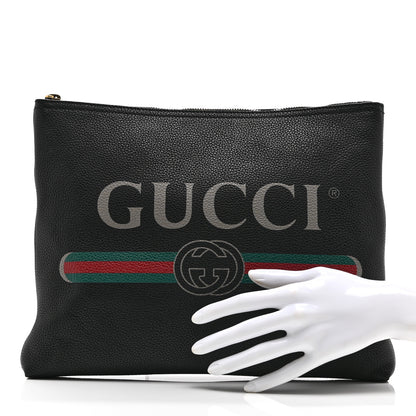 Gucci Pebbled Calfskin Medium Logo Portfolio Clutch Black 2 of 10