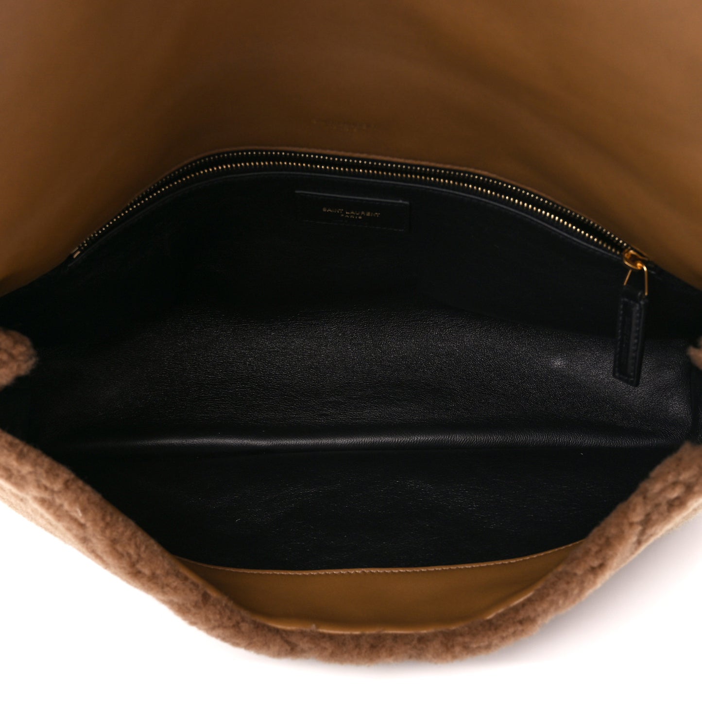 Shearling Lambskin Quilted Sade Puffer Envelope Clutch Natural Brown