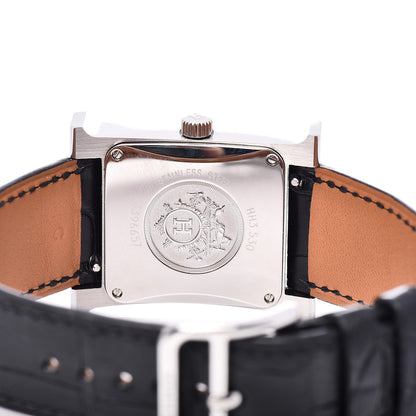 Hermes Stainless Steel Alligator Diamond Bezel 26mm Heure H Hour Automatic Watch Noir 5 of 6