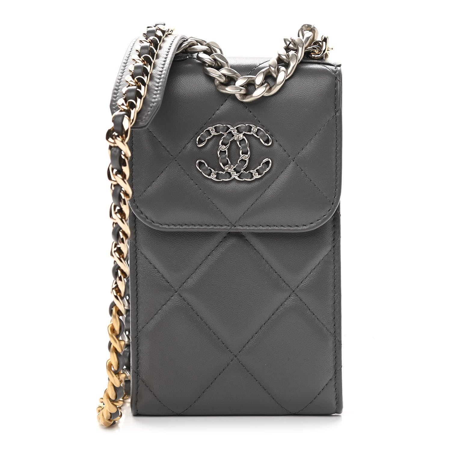 Chanel Lambskin Quilted Chanel 19 Phone Holder With Chain Grey 1 of 15