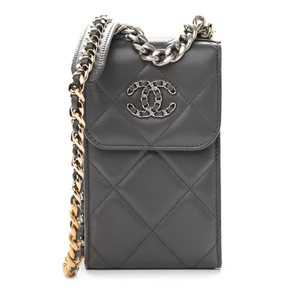 Chanel Lambskin Quilted Chanel 19 Phone Holder With Chain Grey 1 of 15
