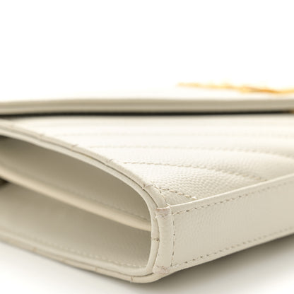Saint Laurent Grain De Poudre Matelasse Chevron Monogram Chain Wallet Crema Soft 8 of 11