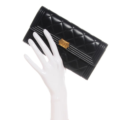 Chanel Lambskin Quilted Boy Flap Wallet Black 2 of 9