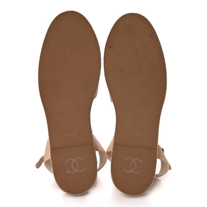Chanel Lambskin Cap Toe CC Espadrille Sandals 42 Beige Black 5 of 13