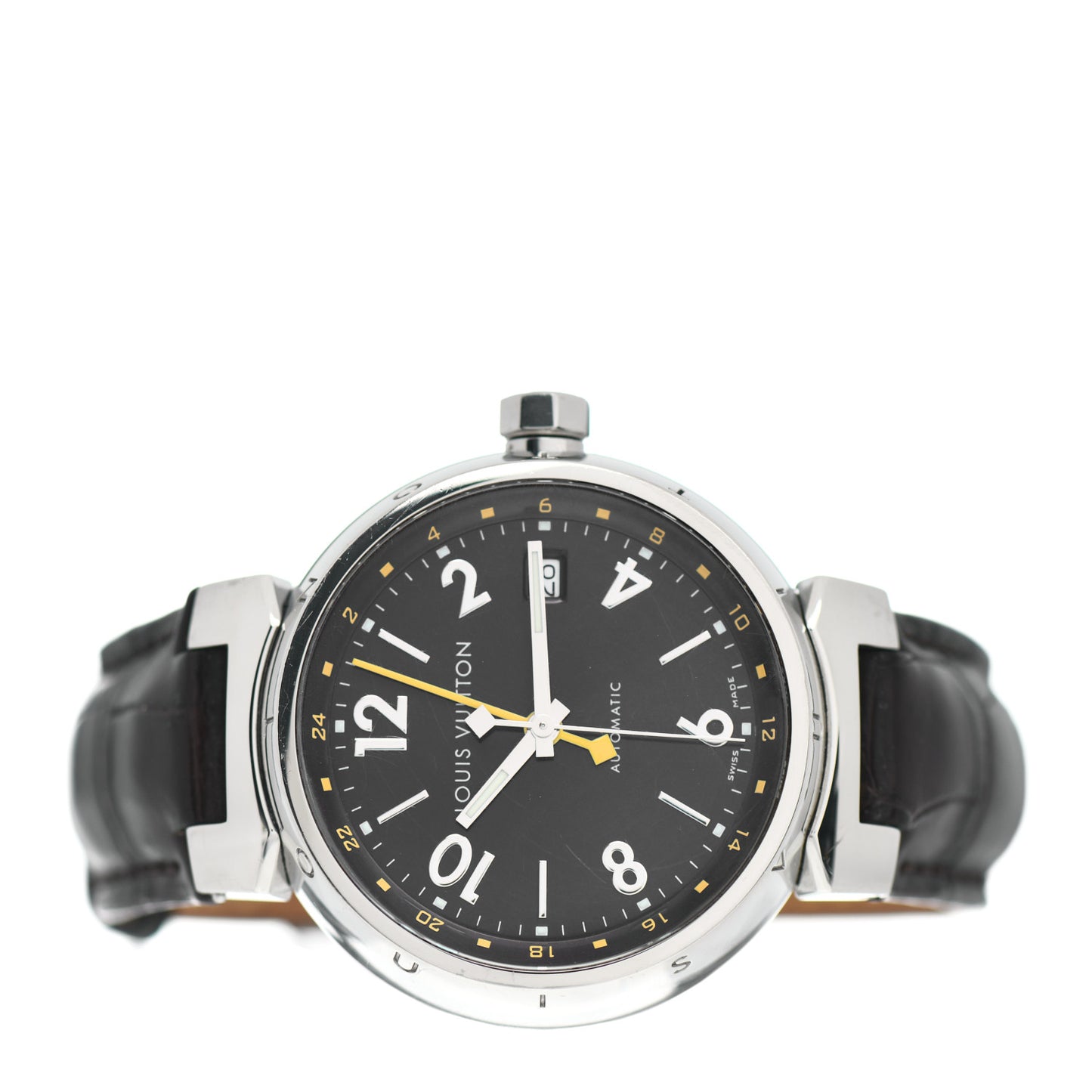 Stainless Steel Alligator 39mm Tambour GMT Automatic Watch Brown