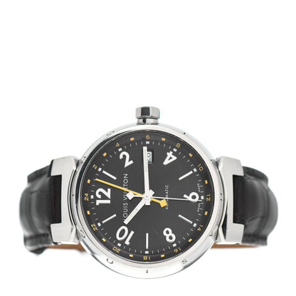 Louis Vuitton Stainless Steel Alligator 39mm Tambour GMT Automatic Watch Brown 2 of 5
