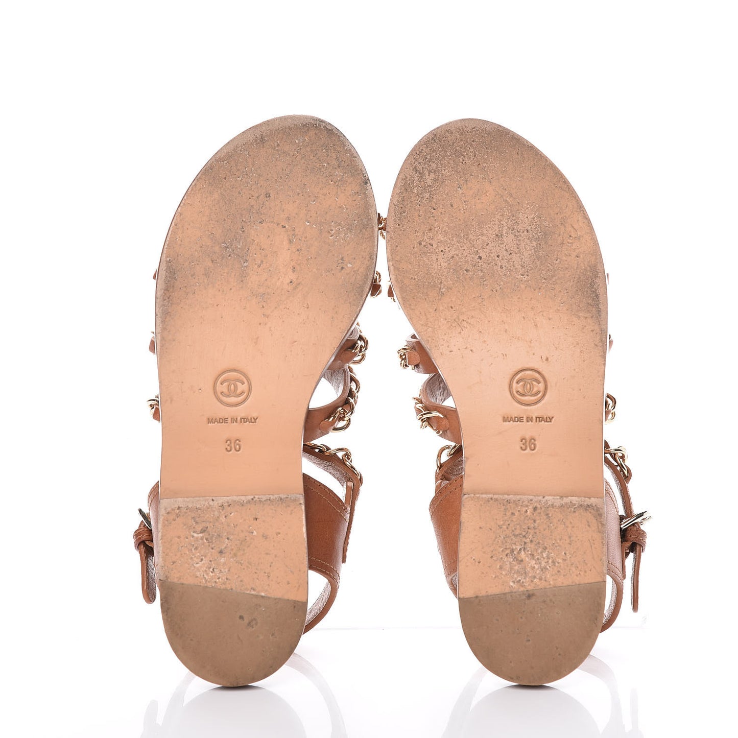 Calfskin Fantasy Chain Flat Sandals 36 Beige
