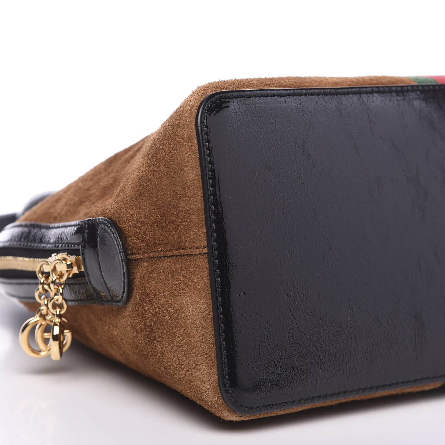 Gucci Suede Patent Web Medium Ophidia Top Handle Dome Bag Nocciola Black 5 of 9