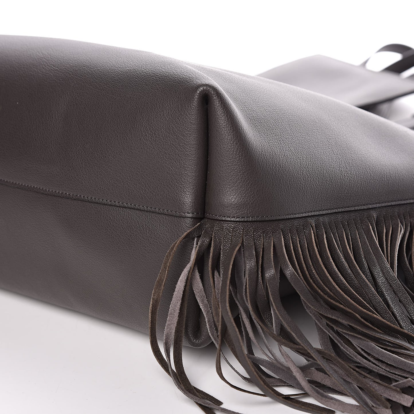 Calfskin Large Fringe Shopping Tote Dark Grey