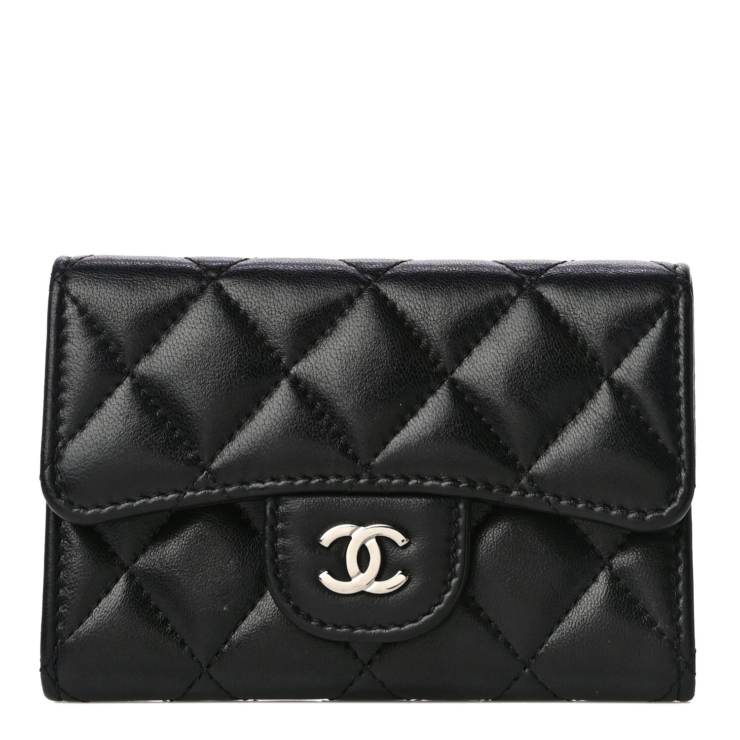 Chanel Lambskin Quilted Flap Card Holder Wallet Black 1 of 18