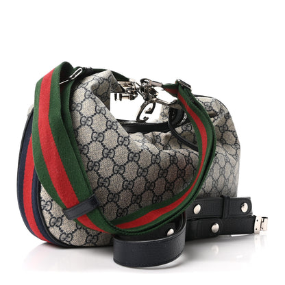 Gucci GG Supreme Monogram Textured Calfskin Web Large Attache Shoulder Bag Beige Blue 3 of 10