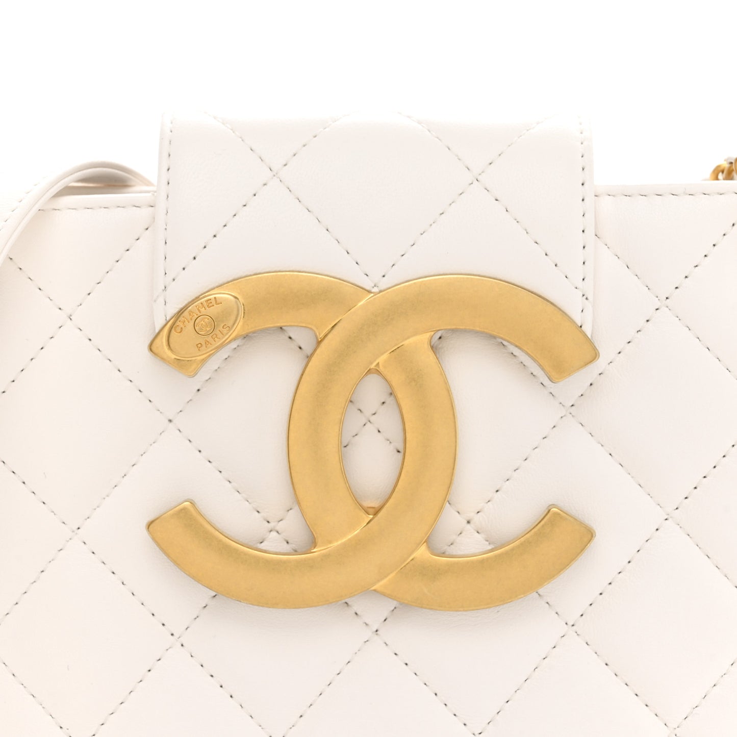 Lambskin Quilted Giant CC Shoulder Bag White