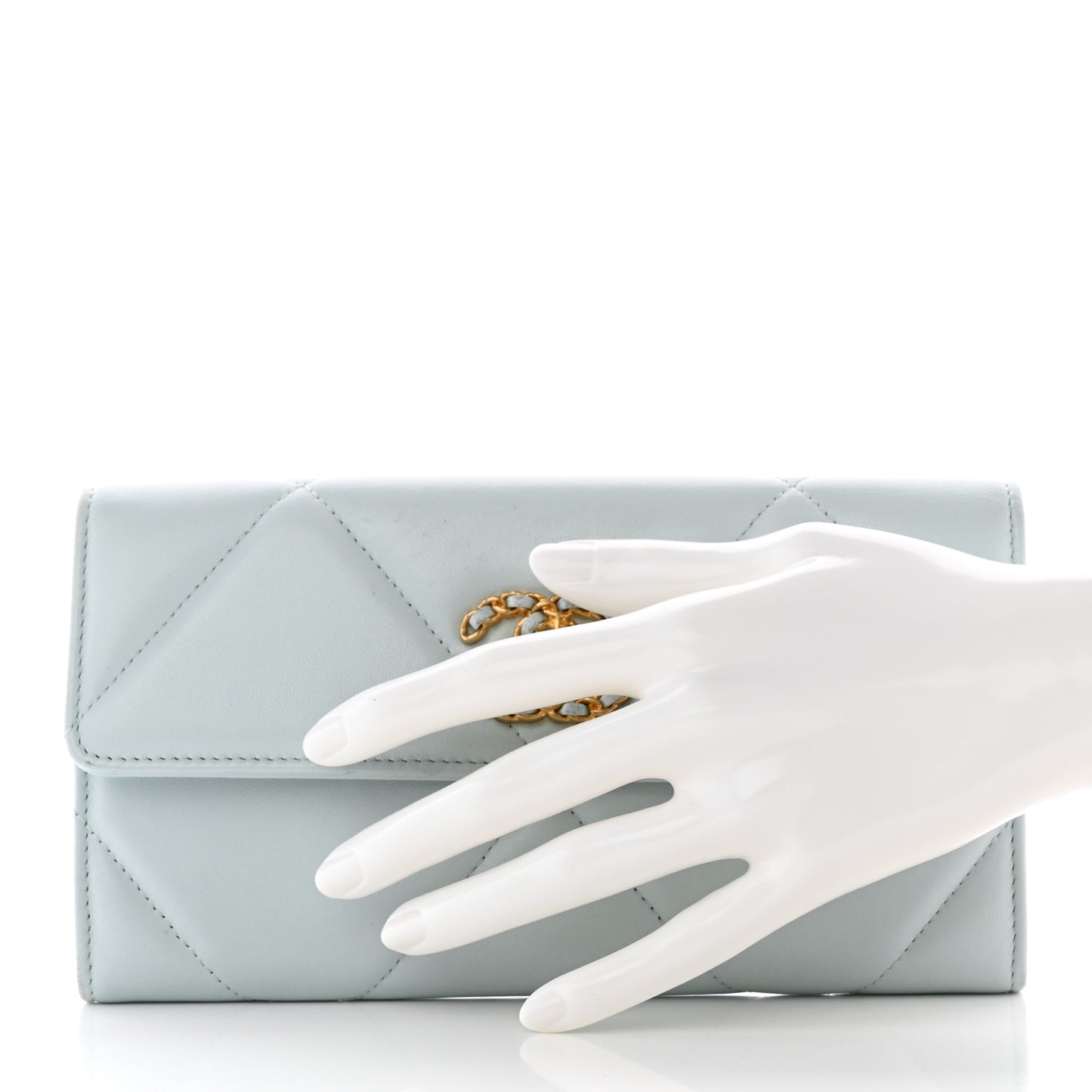 Lambskin Quilted Chanel 19 Flap Wallet Light Blue