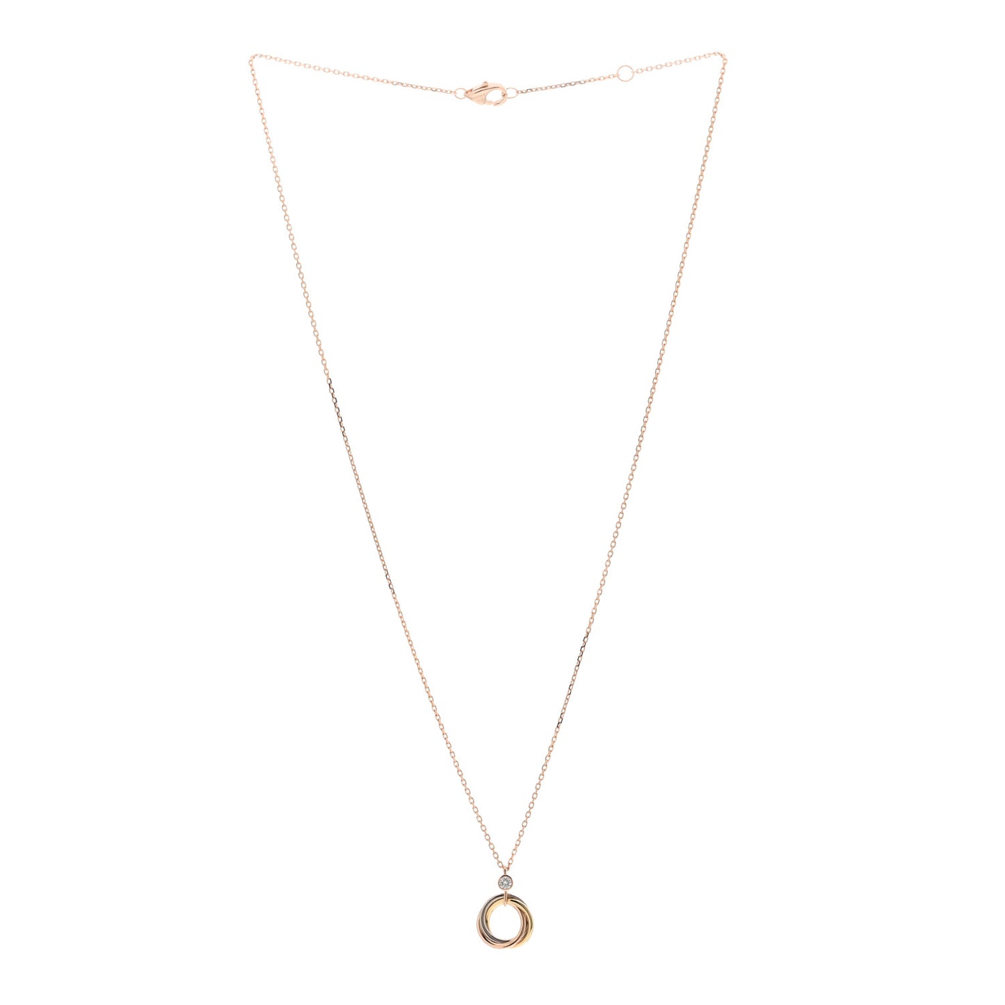18K Pink Yellow White Gold Diamond Trinity Pendant Necklace