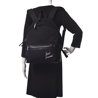 Saint Laurent Canvas Signature Embroidered City Backpack Black 2 of 12