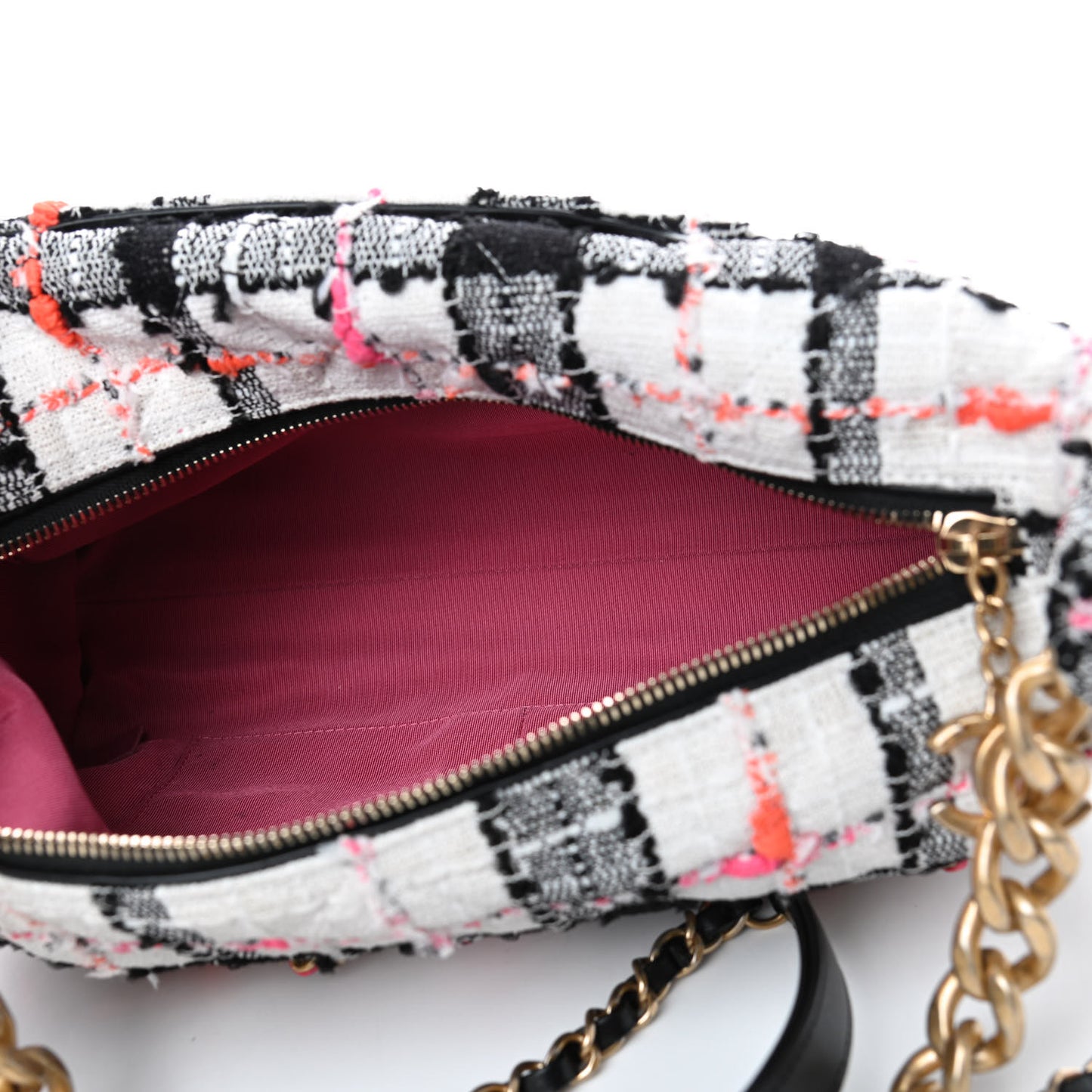 Tweed Calfskin Signe Hobo Coral White Black