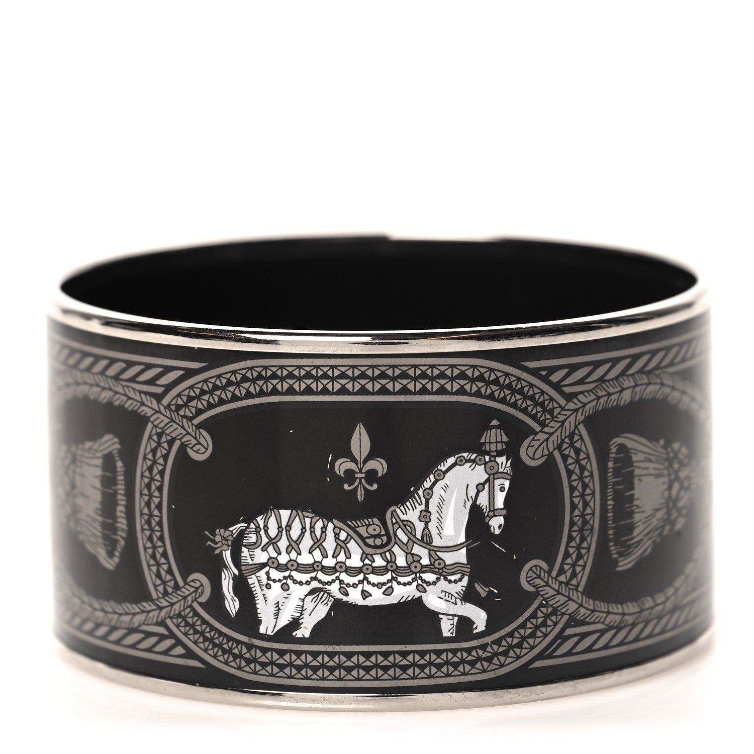 Hermes Enamel Printed Grand Apparat Extra Wide Bracelet 65 Black 1 of 5