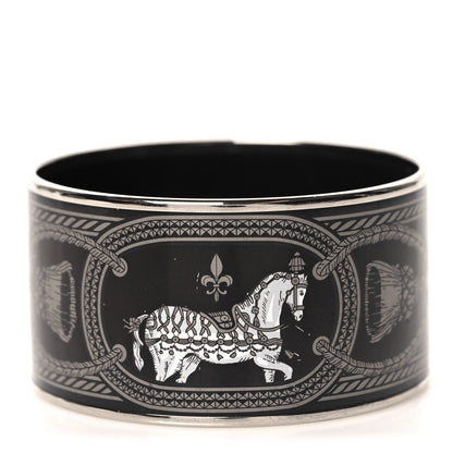 Hermes Enamel Printed Grand Apparat Extra Wide Bracelet 65 Black 1 of 5