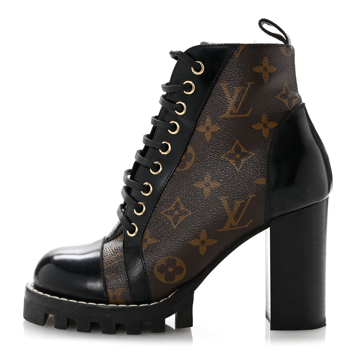 Patent Calfskin Monogram Star Trail Ankle Boots 36 Black