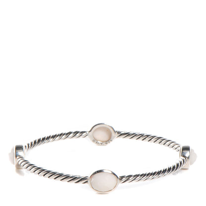David Yurman Sterling Silver White Agate 3mm Color Classics Four Station Bangle Bracelet 1 of 4