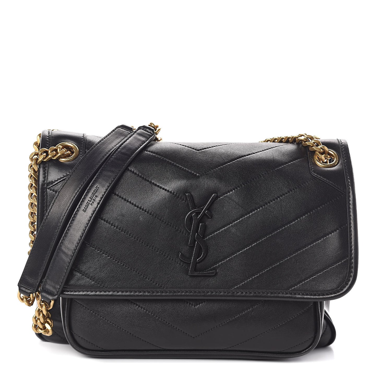 Lambskin Matelasse Monogram Medium Niki Chain Satchel Black
