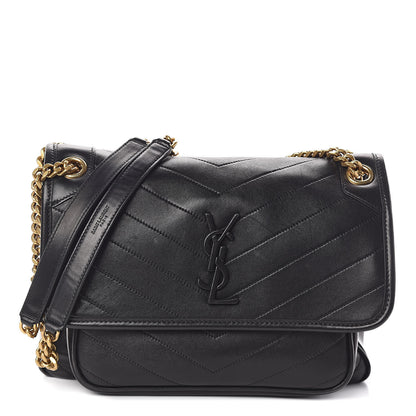 Saint Laurent Lambskin Matelasse Monogram Medium Niki Chain Satchel Black 1 of 10