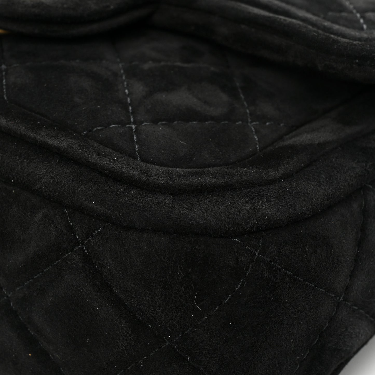 Suede Quilted Mini Double Frame Flap Black