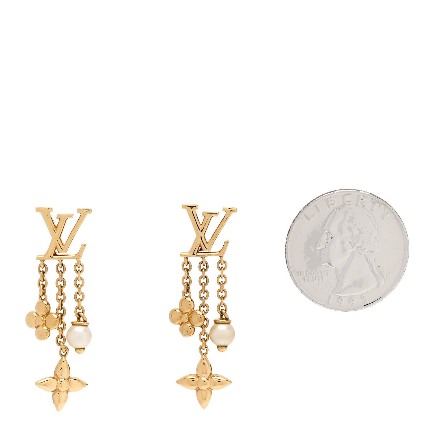 Louis Vuitton Metal Pearl LV Louisa Drop Earrings Gold 2 of 4