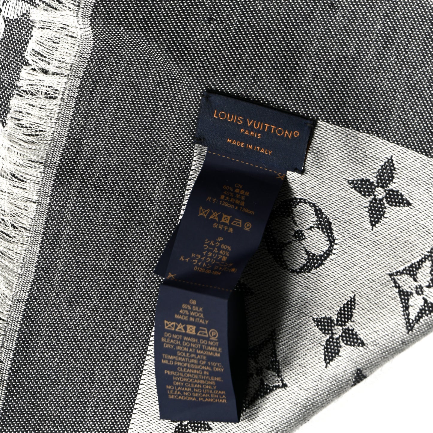 Silk Wool Monogram Denim Shawl Black