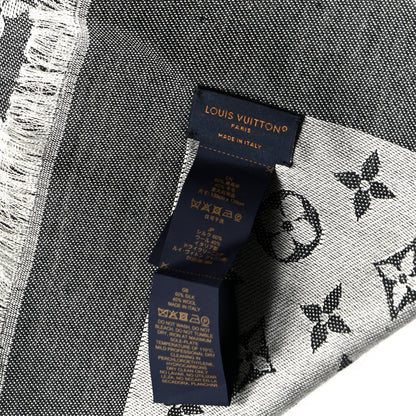 Louis Vuitton Silk Wool Monogram Denim Shawl Black 3 of 6