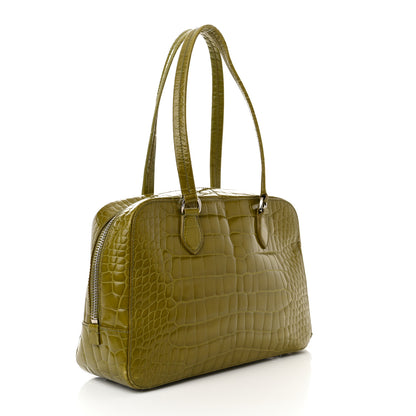 Prada Calfskin Embossed Crocodile Bauletto Bag Green 3 of 22