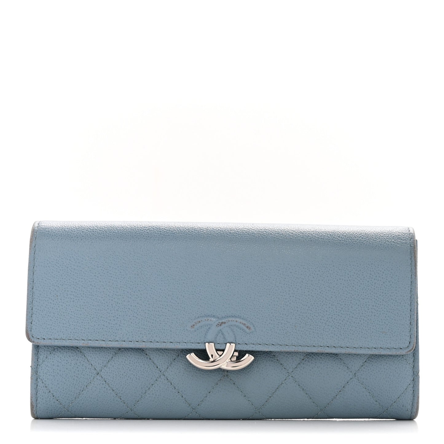Grained Calfskin Quilted CC Box Flap Wallet Blue