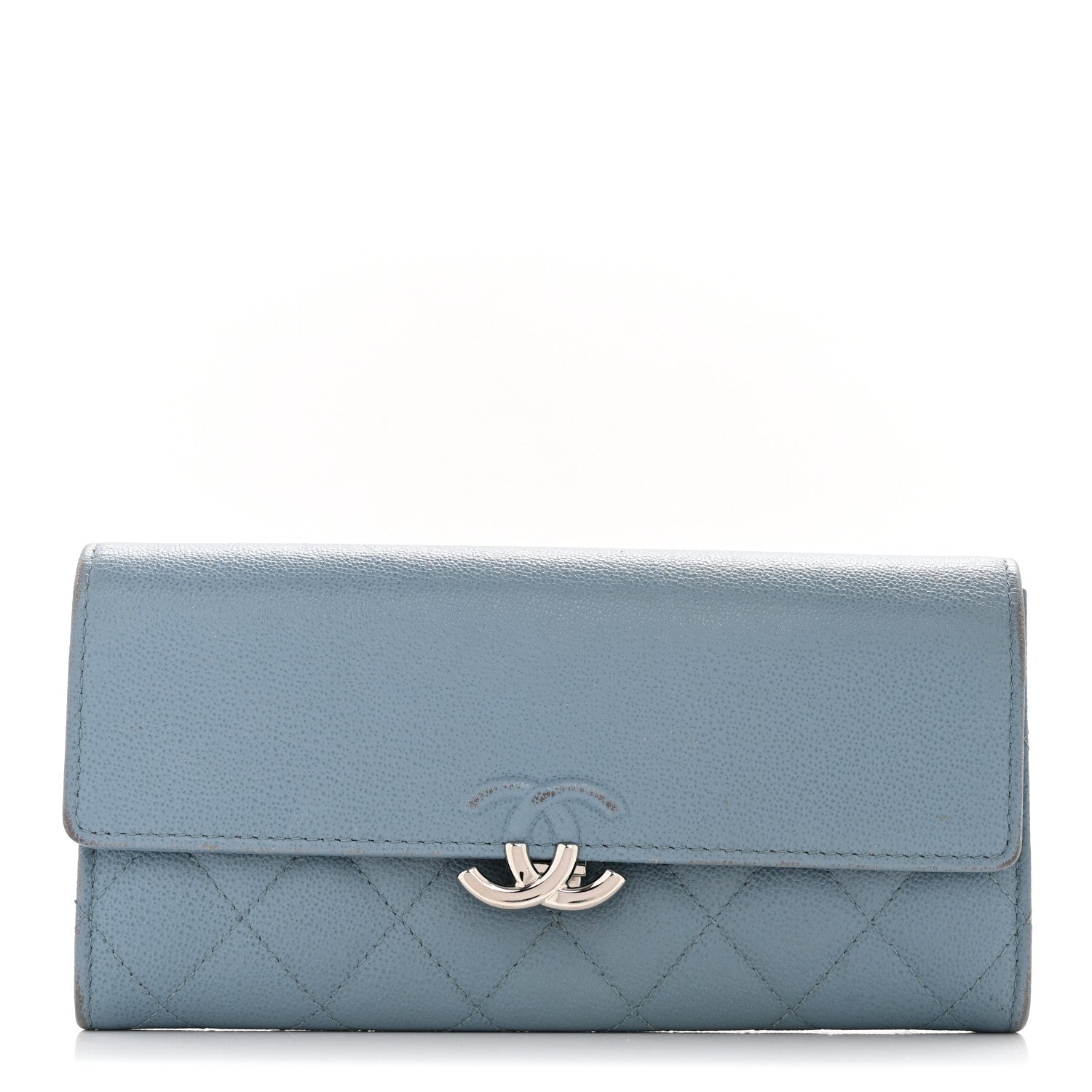 Chanel Grained Calfskin Quilted CC Box Flap Wallet Blue 1 of 13
