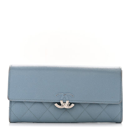 Chanel Grained Calfskin Quilted CC Box Flap Wallet Blue 1 of 13
