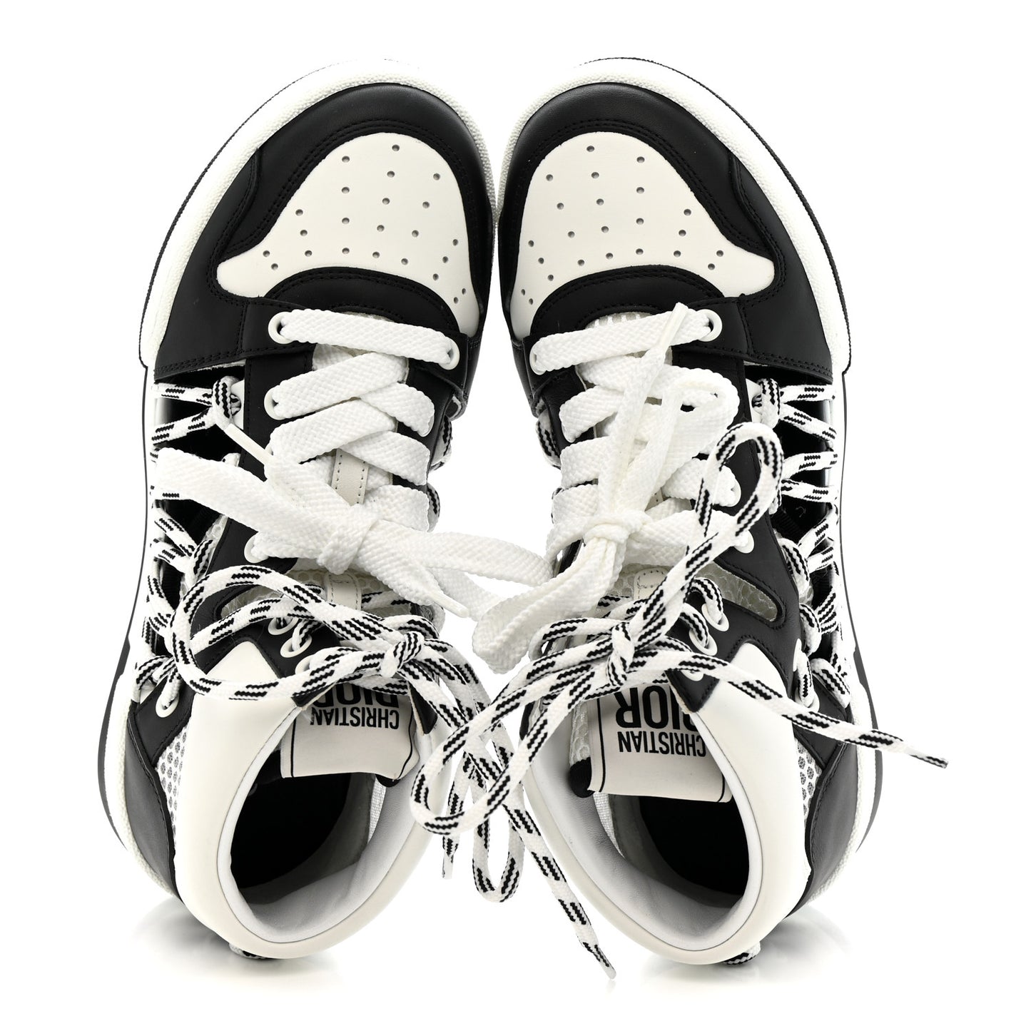 Calfskin Mesh Cutout High Top Sneakers 37 Black White