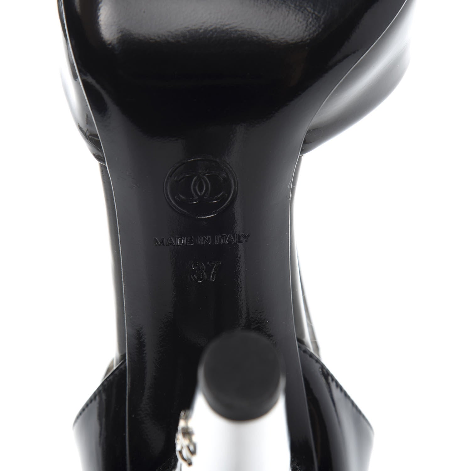 Chanel Patent Cap Toe Ankle Strap Pumps 37 Grey Black 8 of 10