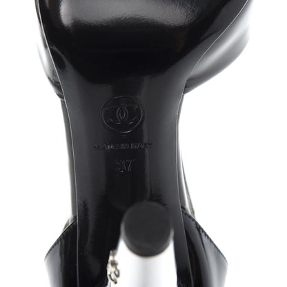 Chanel Patent Cap Toe Ankle Strap Pumps 37 Grey Black 8 of 10